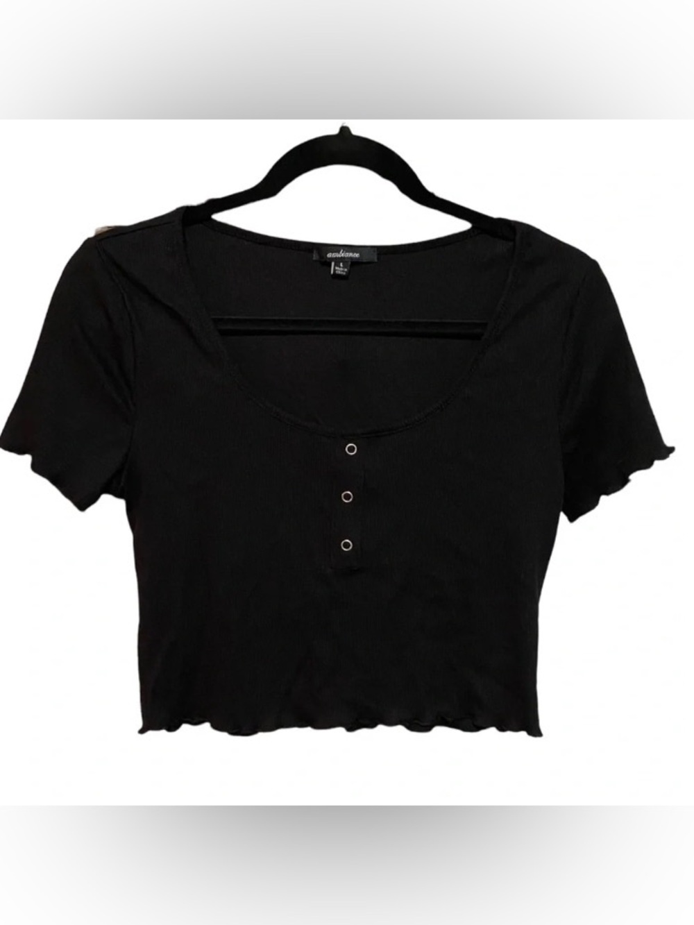 Black Henley Scoop Crop Top
